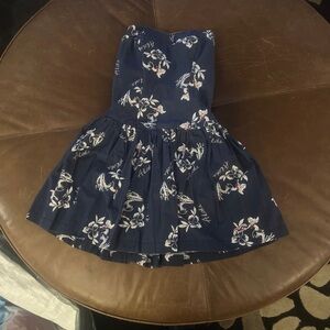Hollister Strapless Blue and White Fit and Flare Dress